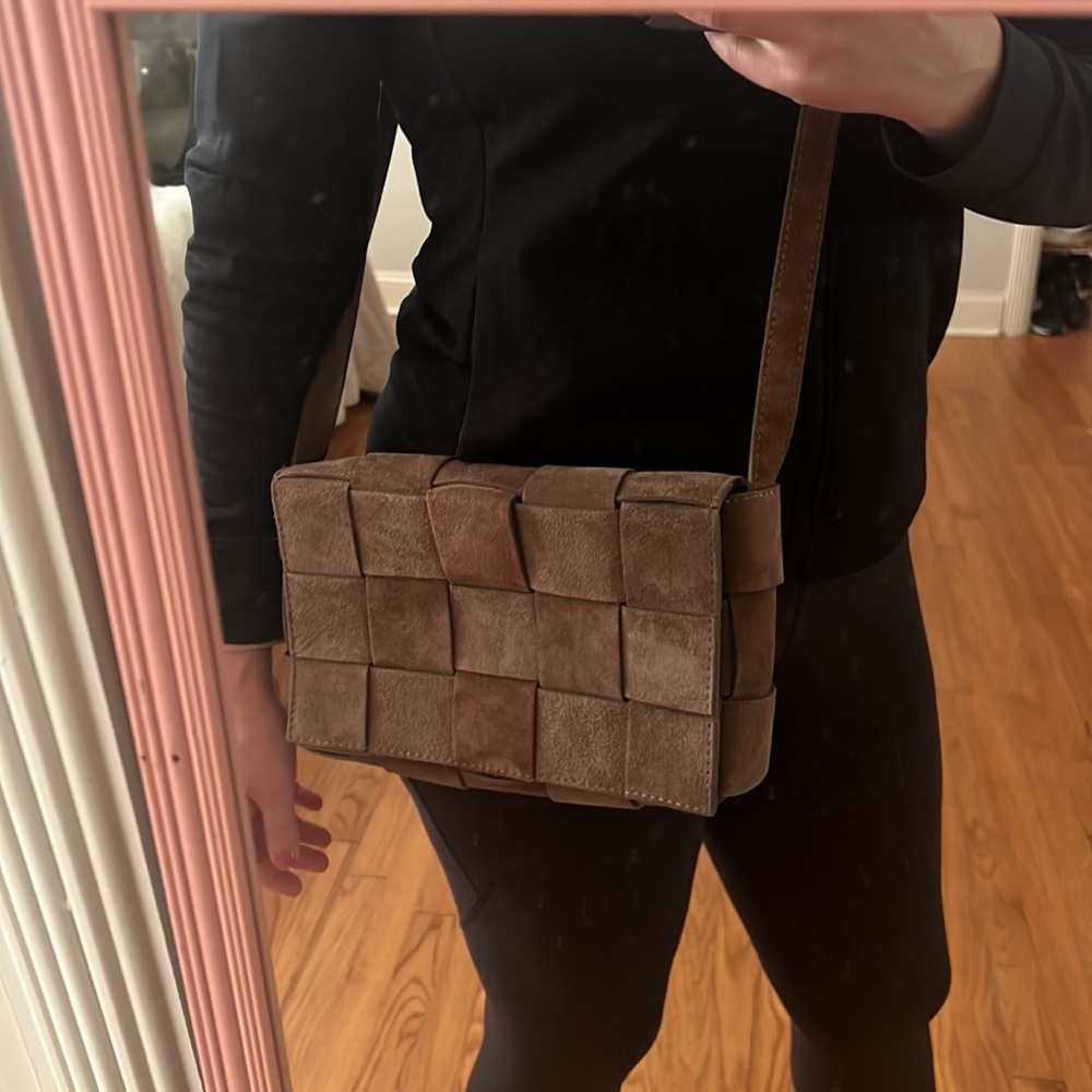 Isadora suede woven Crossbody Bag chocolate brown